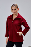 Bordo Oversize Fermuarlı Kaşe Ceket