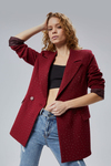 Bordo Regular Dokuma Astarlı Taş Detaylı Blazer Ceket