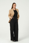 Camel Regular Astarlı Dokuma Oversize Blazer Ceket