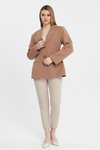 Camel Regular Astarlı Kruvaze Kapama Dokuma Blazer Ceket
