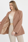 Camel Regular Astarlı Kruvaze Kapama Dokuma Blazer Ceket