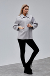 Camille Gri Oversize Cep Detaylı Astarlı Kaşe Ceket