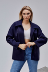 Camille Lacivert Oversize Cep Detaylı Astarlı Kaşe Ceket