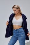 Camille Lacivert Oversize Cep Detaylı Astarlı Kaşe Ceket