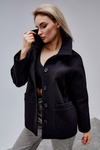 Camille Siyah Oversize Cep Detaylı Astarlı Kaşe Ceket