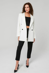 Ekru Regular Astarlı Kruvaze Kapama Dokuma Oversize Blazer Ceket