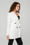 Ekru Regular Astarlı Kruvaze Kapama Dokuma Oversize Blazer Ceket