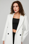 Ekru Regular Astarlı Kruvaze Kapama Dokuma Oversize Blazer Ceket