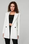 Ekru Regular Astarlı Kruvaze Kapama Dokuma Oversize Blazer Ceket