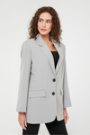 Gri Kadın Düğmeli Oversize Blazer Ceket