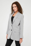 Gri Kadın Düğmeli Oversize Blazer Ceket
