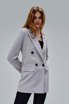 Gri Regular Astarlı Kruvaze Kapama Dokuma Oversize Blazer Ceket