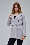 Gri Regular Astarlı Kruvaze Kapama Dokuma Oversize Blazer Ceket