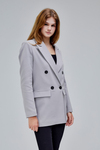 Gri Regular Astarlı Kruvaze Kapama Dokuma Oversize Blazer Ceket
