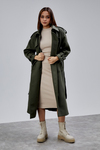 Haki Kuşaklı Oversize Kaşe Kaban 44577 