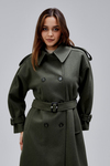 Haki Kuşaklı Oversize Kaşe Kaban 44577 