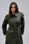 Haki Kuşaklı Oversize Kaşe Kaban 44577 