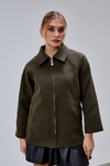 Haki Oversize Fermuarlı Kaşe Ceket