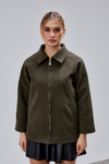 Haki Oversize Fermuarlı Kaşe Ceket