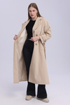 Kadın Bej Oversize Trençkot Astarlı Mevsimlik Trençkot