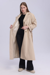 Kadın Bej Oversize Trençkot Astarlı Mevsimlik Trençkot