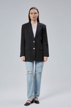 Kadın Oversize Düz Kesim Astarlı Dokuma Blazer Ceket