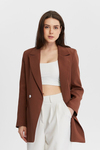 Kahverengi Oversize Dokuma Blazer Ceket