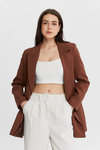 Kahverengi Oversize Dokuma Blazer Ceket