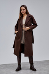 Kahverengi Premium Oversize Kemerli Kaşe Kaban