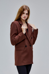 Kahverengi Regular Astarlı Kruvaze Kapama Dokuma Oversize Blazer Ceket