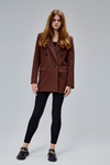 Kahverengi Regular Astarlı Kruvaze Kapama Dokuma Oversize Blazer Ceket