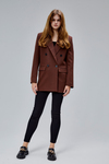 Kahverengi Regular Astarlı Kruvaze Kapama Dokuma Oversize Blazer Ceket