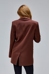 Kahverengi Regular Astarlı Kruvaze Kapama Dokuma Oversize Blazer Ceket