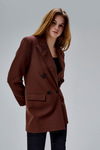 Kahverengi Regular Astarlı Kruvaze Kapama Dokuma Oversize Blazer Ceket