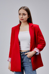 Kırmızı Kruvaze Yaka Kolu Katlama Detaylı Regular Vatkalı Blazer Ceket