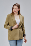 Koyu Haki Leopar Kolu Katlama Detaylı Regular Vatkalı Blazer Ceket