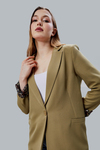 Koyu Haki Leopar Kolu Katlama Detaylı Regular Vatkalı Blazer Ceket