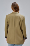 Koyu Haki Leopar Kolu Katlama Detaylı Regular Vatkalı Blazer Ceket