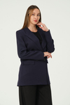 Lacivert Astarlı Kruvaze Kapama Dokuma Oversize Blazer Ceket