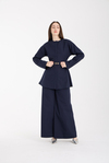 Lacivert Premium Kemerli Bluz ve Pantolon Takım