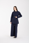 Lacivert Premium Kemerli Bluz ve Pantolon Takım