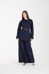 Lacivert Premium Kemerli Bluz ve Pantolon Takım