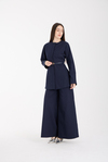 Lacivert Premium Kemerli Bluz ve Pantolon Takım