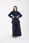 Lacivert Premium Kemerli Bluz ve Pantolon Takım