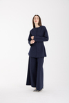 Lacivert Premium Kemerli Bluz ve Pantolon Takım