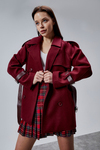 Lina Bordo Regular Fit Premium Kemerli Kaşe Ceket
