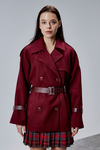 Lina Bordo Regular Fit Premium Kemerli Kaşe Ceket