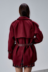 Lina Bordo Regular Fit Premium Kemerli Kaşe Ceket