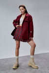 Lina Bordo Regular Fit Premium Kemerli Kaşe Ceket