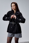 Lina Siyah Regular Fit Premium Kemerli Kaşe Ceket
